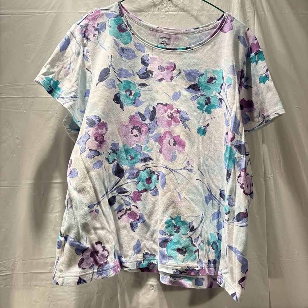 Croft & Barrow Womens White Crew Neck Floral The Classic Tee Plus Size 2XL